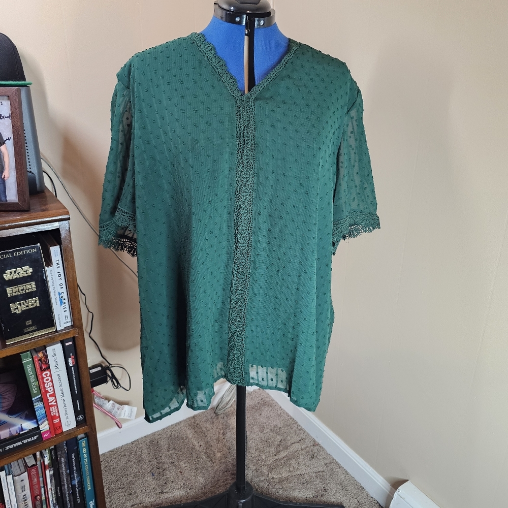 Happy Sailed 4X Green Swiss Dot Blouse